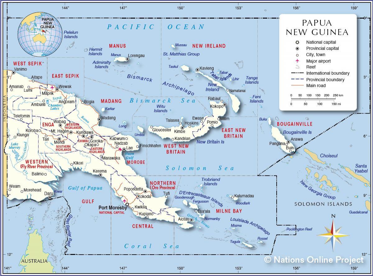 karta över länder och papua nya guinea 