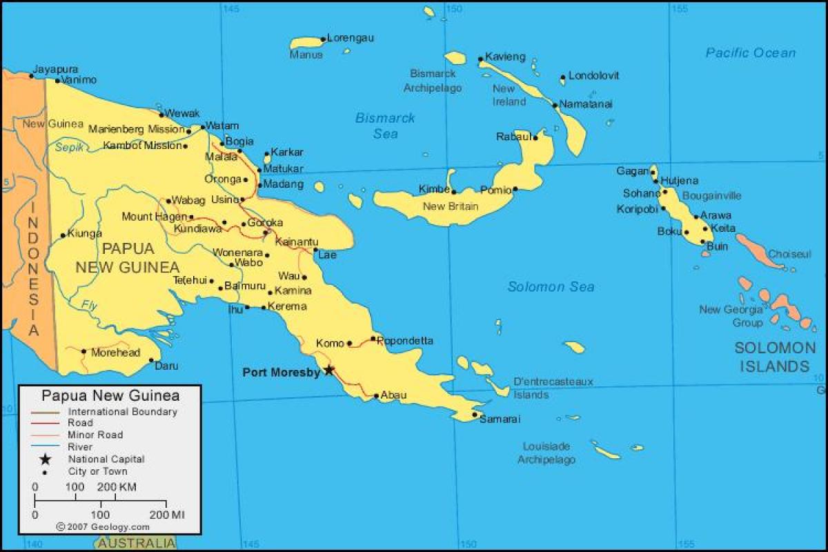 karta över papua nya guinea och omgivande länder